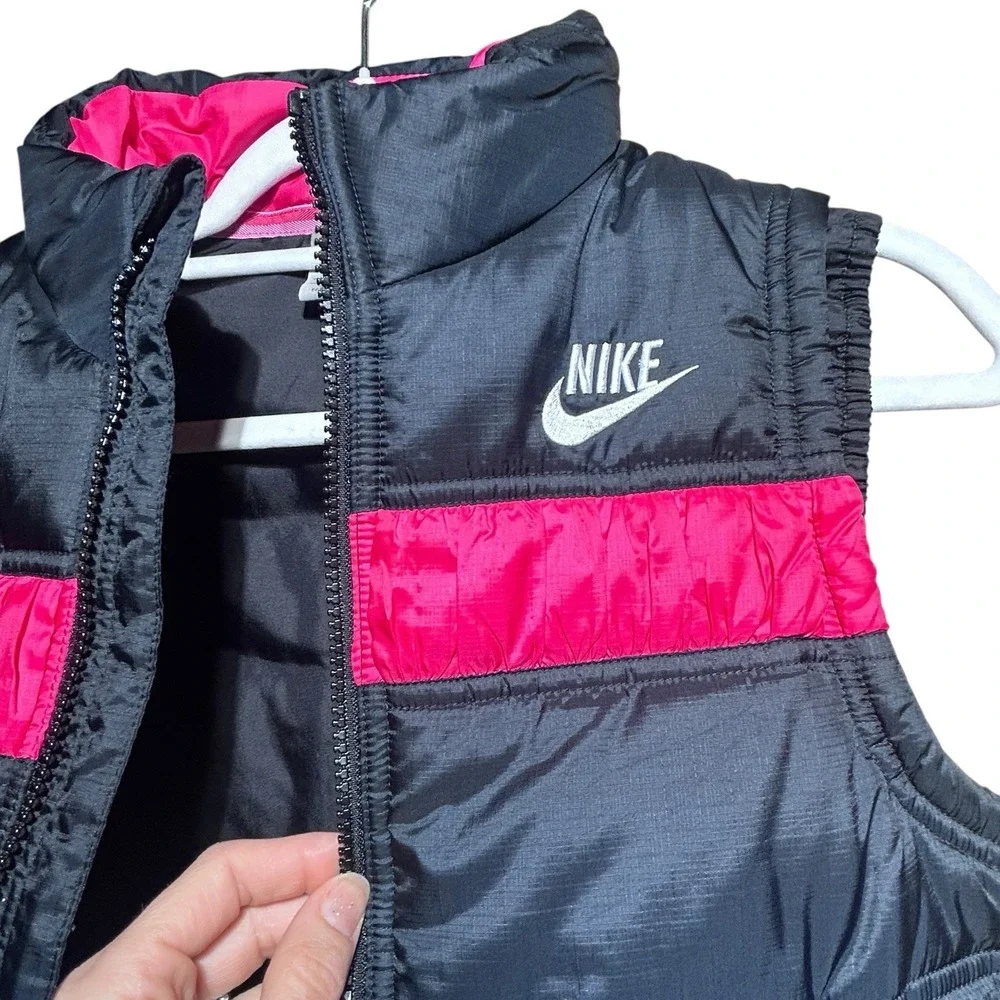 Nike Puffer Vest Youth Girls XL (16) Black & Pink‎ Thick Full Zip w/ Pockets